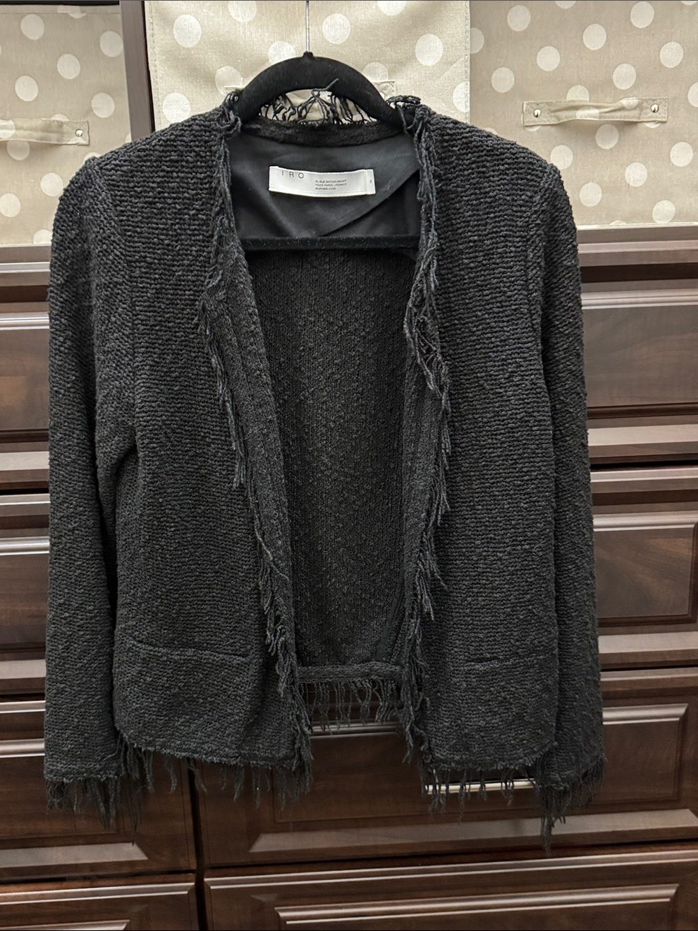 IRO Black Fringe Open-Front Knit Cardigan